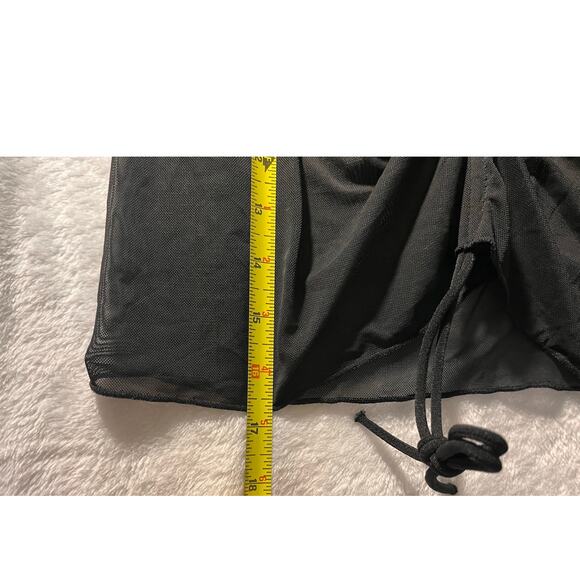 NWT Black Sheer Mesh Ruched Mini Skirt Size Medium Y2K Bodycon Gothic Clubwear - Picture 7 of 7